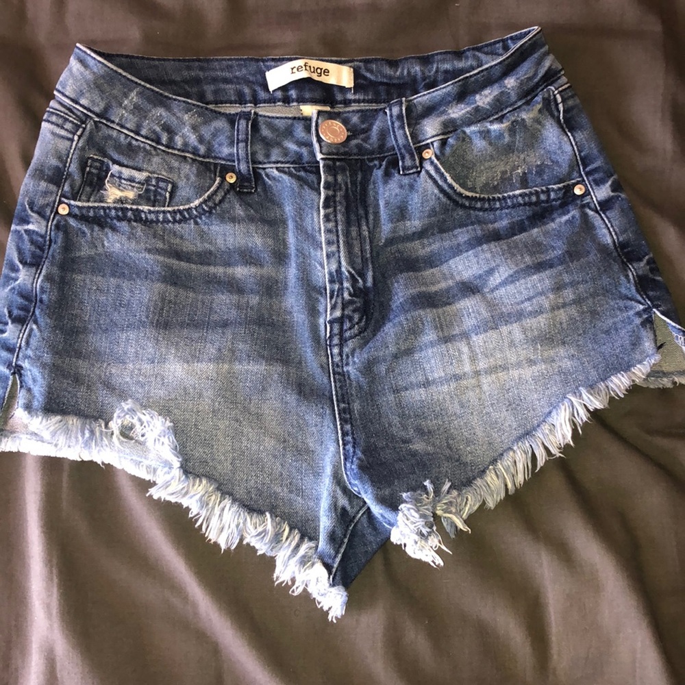 blue high waist jean shorts